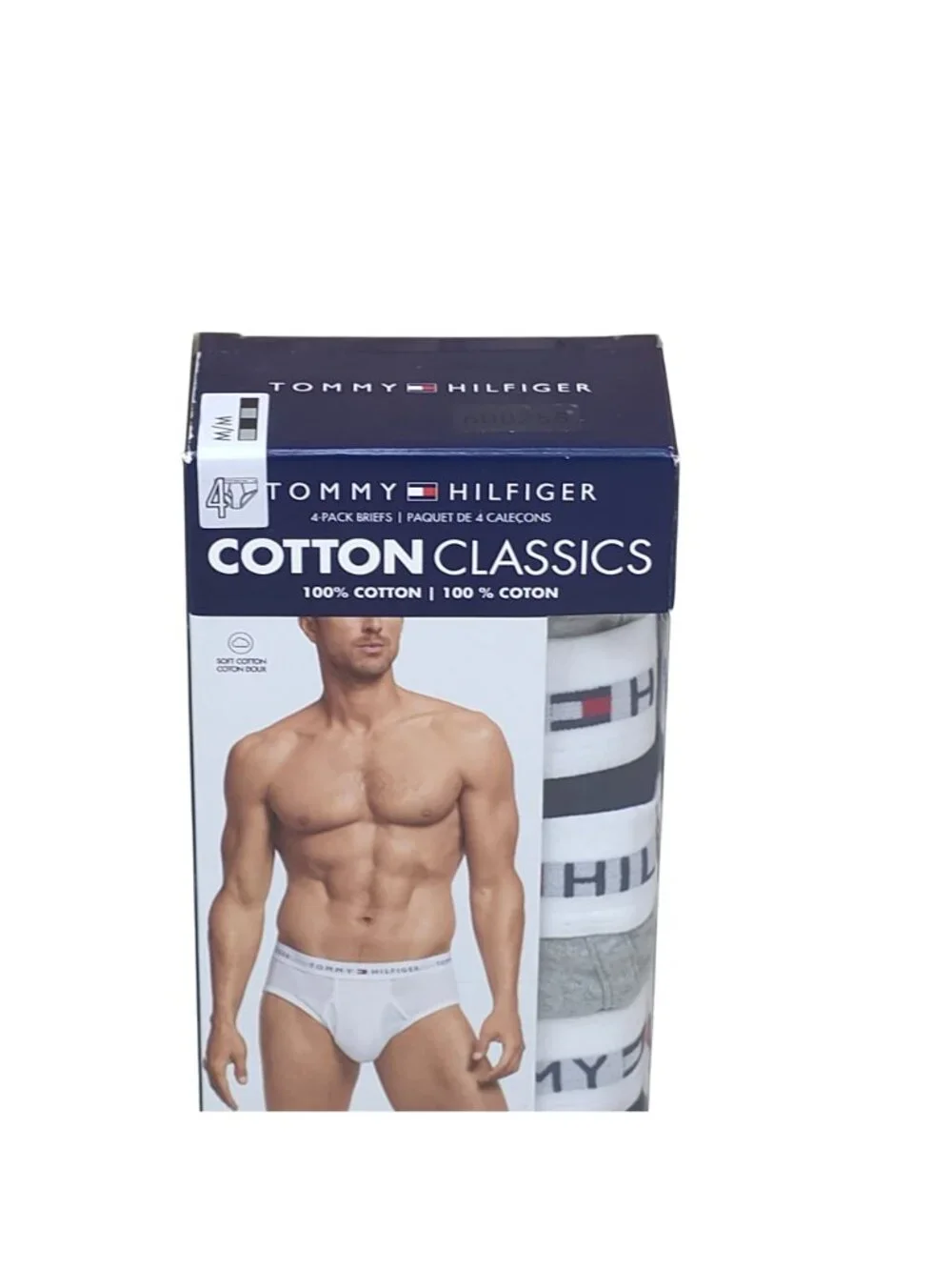Tommy Hilfiger Mens Cotton Classics 4-Pack Briefs M 100% Cotton White & Grey